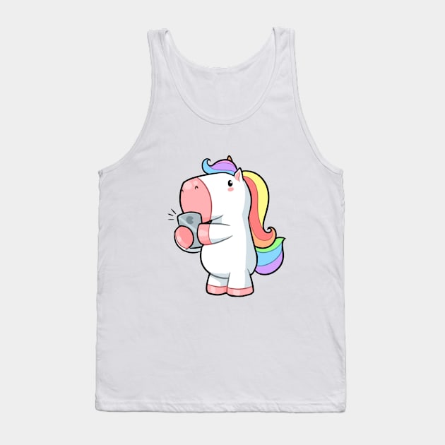 Kawaii unicorn on phone Tank Top by Japanese Designs